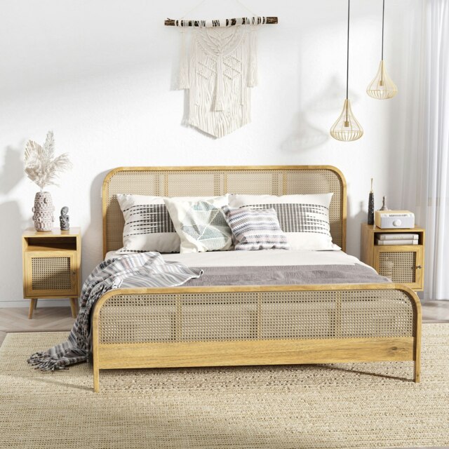Rackhams Bedside Table Nightstand with Storage Shelf and Door Cupboard, Natural - Natural wood finish - image 1