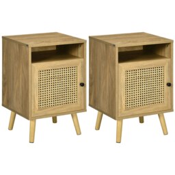 Rackhams Bedside Table Nightstand with Storage Shelf and Door Cupboard, Natural - Natural wood finish - thumbnail 2