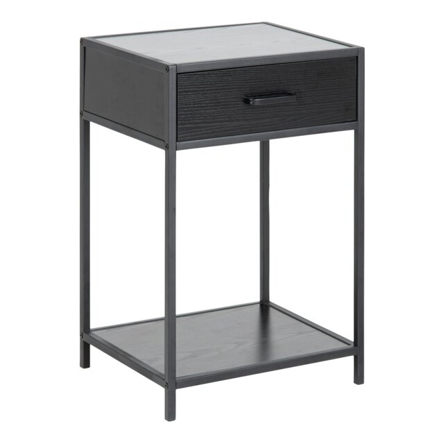 Rackhams Seaford Bedside Table with 1 Drawer in Black - 1 - Black - Manufactured wood,Powder coated Steel - image 1