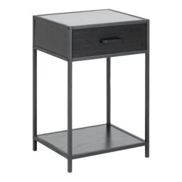 Rackhams Seaford Bedside Table with 1 Drawer in Black - 1 - Black - Manufactured wood,Powder coated Steel