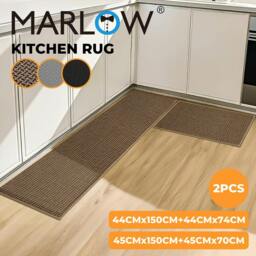 Rackhams 2 Piece Kitchen Mat Runner Set Non-slip Washable Anti Fatigue Floor Mats - Woven/Brown - thumbnail 4