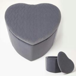 Rackhams Arundel Heart-Shaped Velvet Footstool with Storage - Grey - thumbnail 1