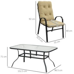 Rackhams 7 PCs Garden Dining Set w/ Umbrella Hole & Cushion, Beige - Grey - Steel, Texteline, Polyester - 152.5 x 96.5 x 71 cm - thumbnail 6