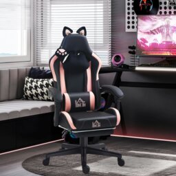 Rackhams Gaming Chair with Footrest, Reclining Computer Chair, Black - Light Blue, White - Gaming Chair - Faux Leather, Sponge - thumbnail 2