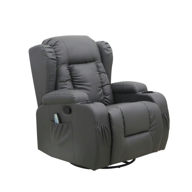 Rackhams Copenhagan Leather Manual Recliner Armchair with Heat Massager in Grey - Grey - image 1