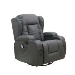 Rackhams Copenhagan Leather Manual Recliner Armchair with Heat Massager in Grey - Grey