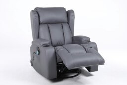 Rackhams Copenhagan Leather Manual Recliner Armchair with Heat Massager in Grey - Grey - thumbnail 4