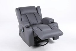 Rackhams Copenhagan Leather Manual Recliner Armchair with Heat Massager in Grey - Grey - thumbnail 5