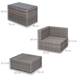 Rackhams 5 Pcs Rattan Garden Furniture Set Stool Coffee Table - Grey - Aluninum, PE rattan - 73cm x 73cm x 65cm - thumbnail 6