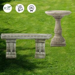 Rackhams Stone Cast Garden Bench & LaLa Design Birdbath - thumbnail 2