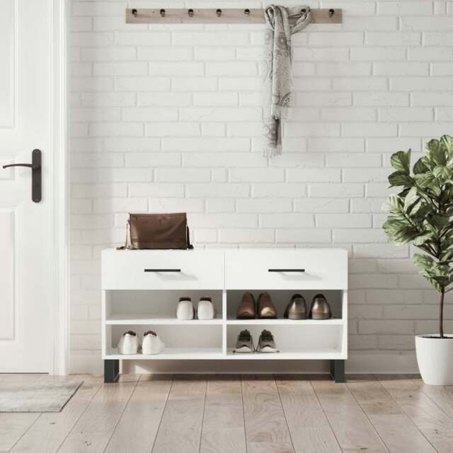 Rackhams Shoe Bench High Gloss White 102x35x55 cm Engineered Wood