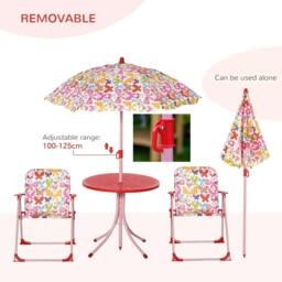 Rackhams Kids Outdoor Bistro Table and Chair Set Butterfly Pattern Garden Patio Backyard with Removable & Height Adjustable Parasol - thumbnail 6