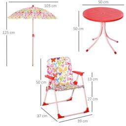 Rackhams Kids Outdoor Bistro Table and Chair Set Butterfly Pattern Garden Patio Backyard with Removable & Height Adjustable Parasol - thumbnail 3