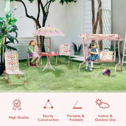 Rackhams Kids Outdoor Bistro Table and Chair Set Butterfly Pattern Garden Patio Backyard with Removable & Height Adjustable Parasol - thumbnail 4