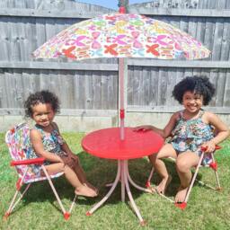 Rackhams Kids Outdoor Bistro Table and Chair Set Butterfly Pattern Garden Patio Backyard with Removable & Height Adjustable Parasol - thumbnail 2