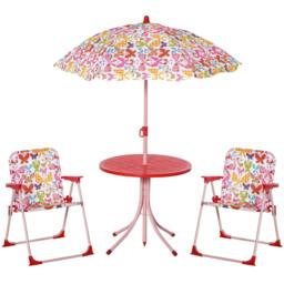 Rackhams Kids Outdoor Bistro Table and Chair Set Butterfly Pattern Garden Patio Backyard with Removable & Height Adjustable Parasol - thumbnail 1