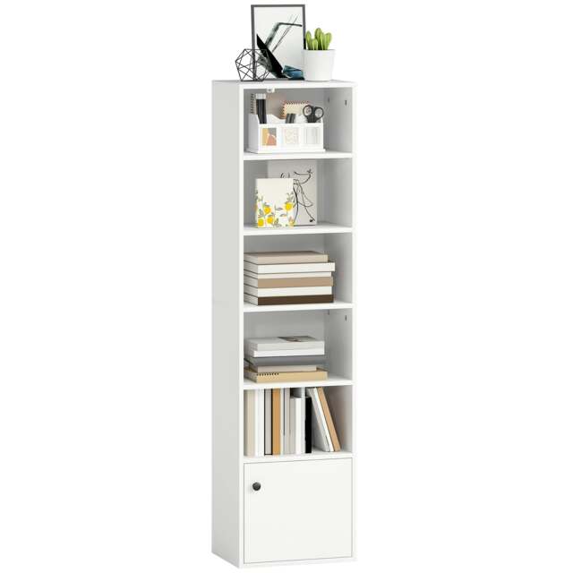 Rackhams Tall Bookcase, 6-Tier Bookshelf with 3 Adjustable Shelves, White - image 1
