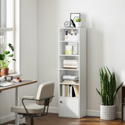 Rackhams Tall Bookcase, 6-Tier Bookshelf with 3 Adjustable Shelves, White - thumbnail 4