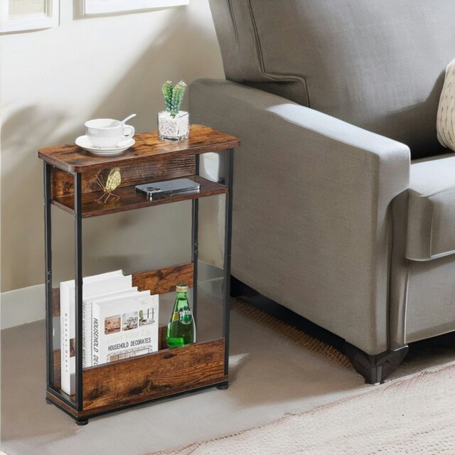 Rackhams Industrial Rustic 3 Tier Side Table With Magazine Rack - image 1
