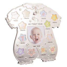 Rackhams Baby Sleep Suit Shape My First Year Matt and Silver Plated Multi Picture Frame - thumbnail 2