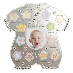Rackhams Baby Sleep Suit Shape My First Year Matt and Silver Plated Multi Picture Frame