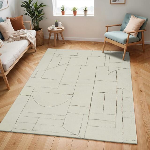 Rackhams Freud-Modern Ivory Brown High Pile Rug - 200 x 275 cm - image 1