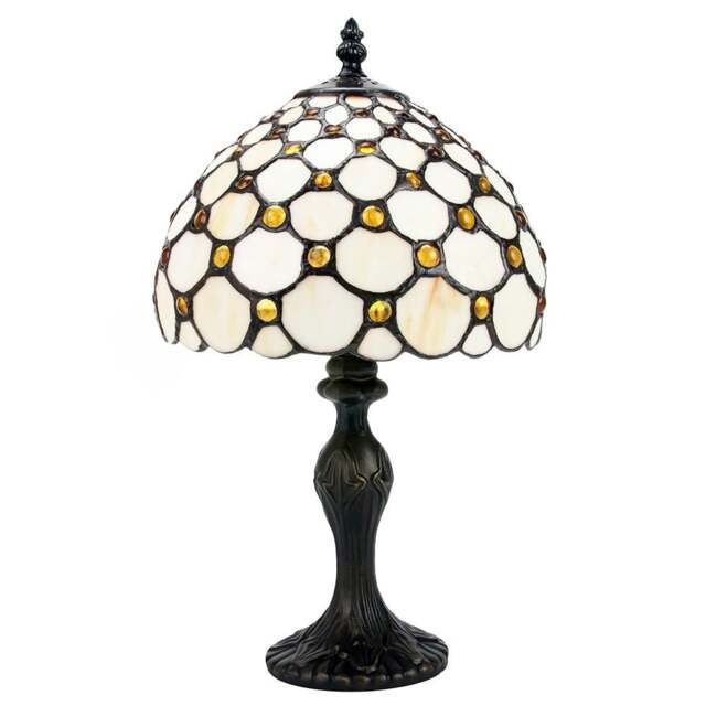 Rackhams Traditional Amber Stained Glass Tiffany Table Lamp with Multiple Circular Beads - image 1