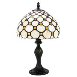 Rackhams Traditional Amber Stained Glass Tiffany Table Lamp with Multiple Circular Beads