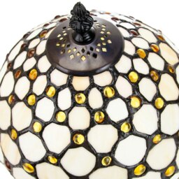 Rackhams Traditional Amber Stained Glass Tiffany Table Lamp with Multiple Circular Beads - thumbnail 2