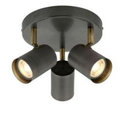 Rackhams Hereford 3 Light Pewter & Antique Brass Spotlight Flush Ceiling Light - thumbnail 3