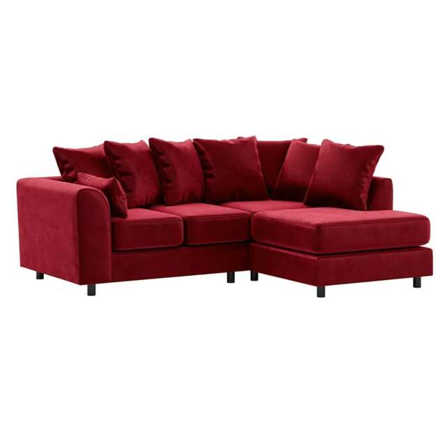Rackhams Brooklyn Full Foam Plush Velvet Corner Sofa - Red - Right Hand Facing - image 1