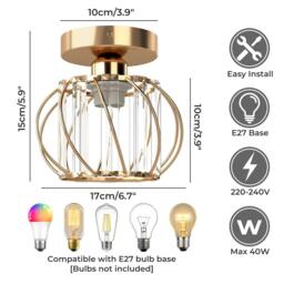 Rackhams Crystal Ceiling Light Semi Flush Mount Chandelier Modern Hallway Gold - thumbnail 6