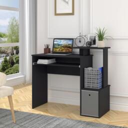 Rackhams Computer Desk with Sliding Keyboard Tray Storage Drawer Shelf - Black