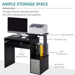 Rackhams Computer Desk with Sliding Keyboard Tray Storage Drawer Shelf - Black - thumbnail 5