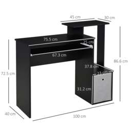Rackhams Computer Desk with Sliding Keyboard Tray Storage Drawer Shelf - Black - thumbnail 4