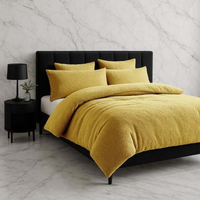 Rackhams Teddy Bear Fleece Duvet Cover & Pillow Case Set - King - Ochre - image 1