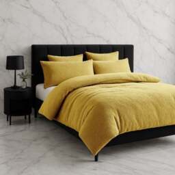 Rackhams Teddy Bear Fleece Duvet Cover & Pillow Case Set - King - Ochre - thumbnail 1