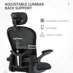 Rackhams Mesh Chair with Headrest, 4D Lumbar Support, Flip-up Arm, Black - White - Yes - Office Chair - thumbnail 5