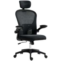 Rackhams Mesh Chair with Headrest, 4D Lumbar Support, Flip-up Arm, Black - White - Yes - Office Chair - thumbnail 3