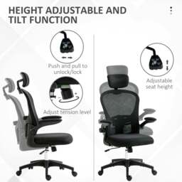 Rackhams Mesh Chair with Headrest, 4D Lumbar Support, Flip-up Arm, Black - White - Yes - Office Chair - thumbnail 4