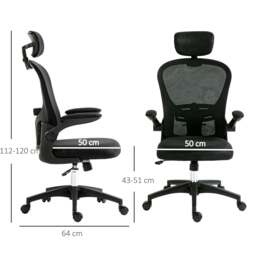 Rackhams Mesh Chair with Headrest, 4D Lumbar Support, Flip-up Arm, Black - White - Yes - Office Chair - thumbnail 6