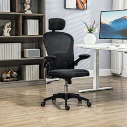 Rackhams Mesh Chair with Headrest, 4D Lumbar Support, Flip-up Arm, Black - White - Yes - Office Chair - thumbnail 2