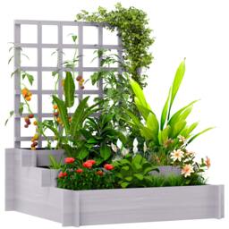 Rackhams 3 Tier Wooden Garden Planters with Trellis for Vine Climbing Plants - thumbnail 2