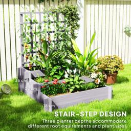 Rackhams 3 Tier Wooden Garden Planters with Trellis for Vine Climbing Plants - thumbnail 5