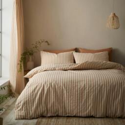 Rackhams Cotton Rich Woven Stripe Clay Duvet Cover Set - King - thumbnail 2
