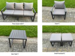 Rackhams 7-Piece Aluminium Garden Furniture 7 Seater Outdoor Sofa Set with Adjustable Rising Lifting Dining Table 2 Chairs 2 Small Footstools Side Table - thumbnail 3