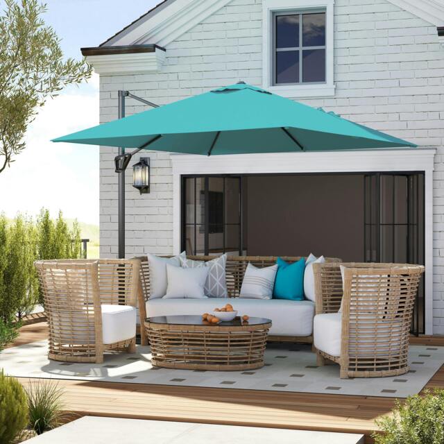 Rackhams Square Cantilever Roma Parasol 360° Rotation w/ Hand Crank - Blue - image 1