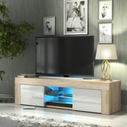 Rackhams Striking 130cm TV Unit Sideboard Cabinet with Black Matt Doors and Free LED Lights - 130 - 1 - MDF/Chipboard