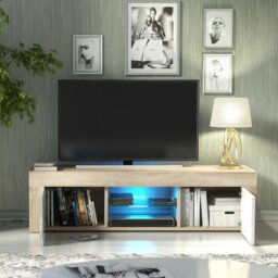 Rackhams Striking 130cm TV Unit Sideboard Cabinet with Black Matt Doors and Free LED Lights - 130 - 1 - MDF/Chipboard - thumbnail 3