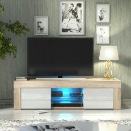 Rackhams Striking 130cm TV Unit Sideboard Cabinet with Black Matt Doors and Free LED Lights - 130 - 1 - MDF/Chipboard - thumbnail 2
